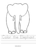 Color the Elephant Worksheet
