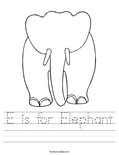 E is for Elephant Worksheet