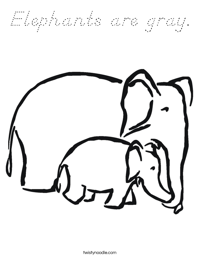 Elephants are gray. Coloring Page