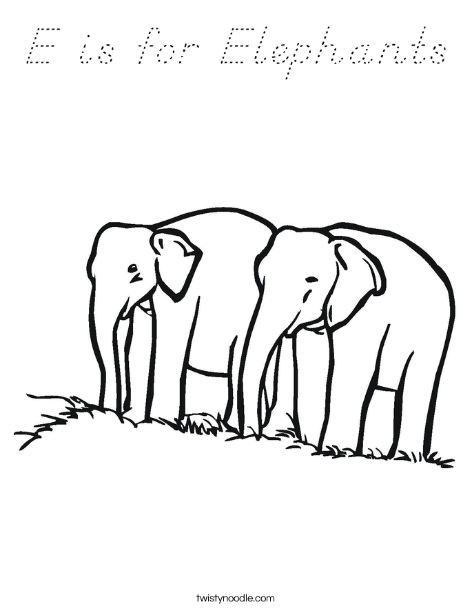 E is for Elephants Coloring Page