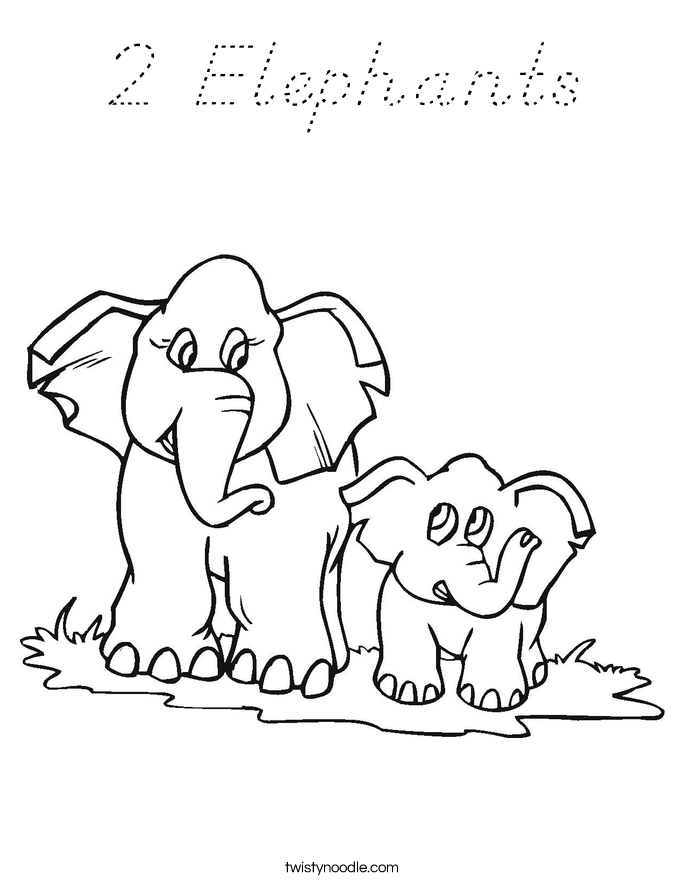 2 Elephants Coloring Page