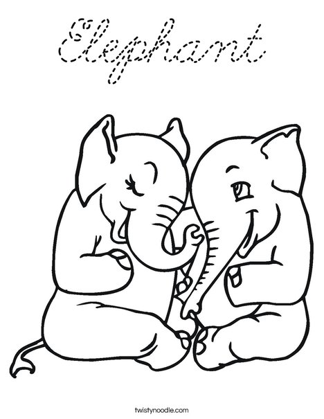 Elephants in Love Coloring Page