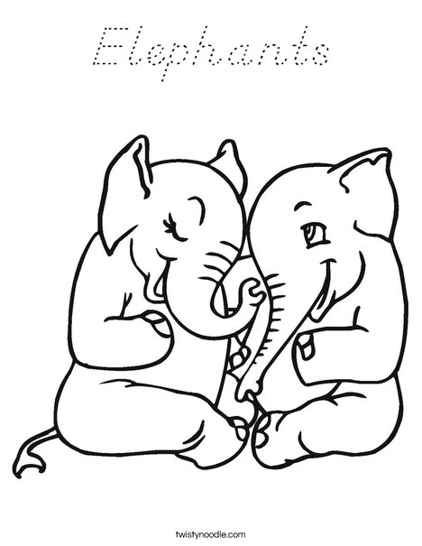 Elephants in Love Coloring Page