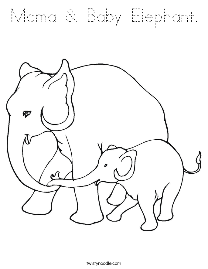 Mama & Baby Elephant. Coloring Page