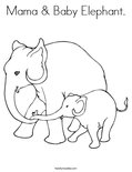 Mama & Baby Elephant. Coloring Page