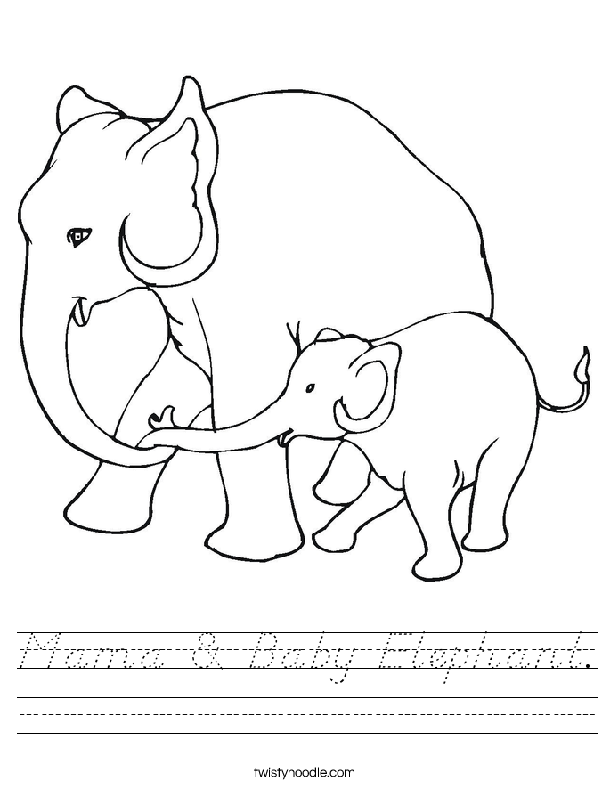 Mama & Baby Elephant. Worksheet