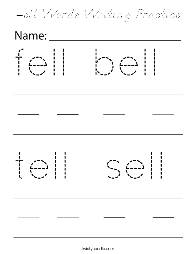 -ell Words Writing Practice Coloring Page