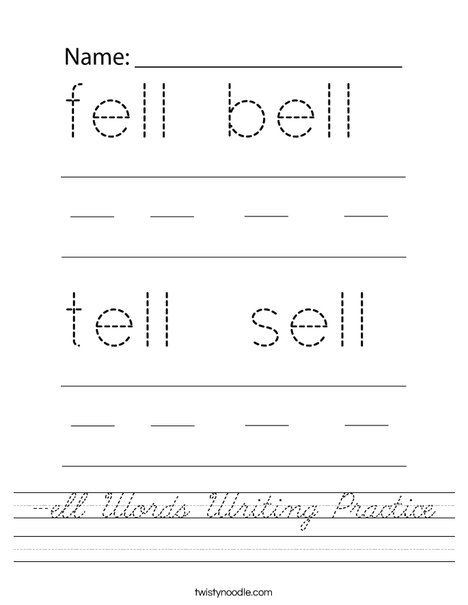 -ell Words Writing Practice Worksheet