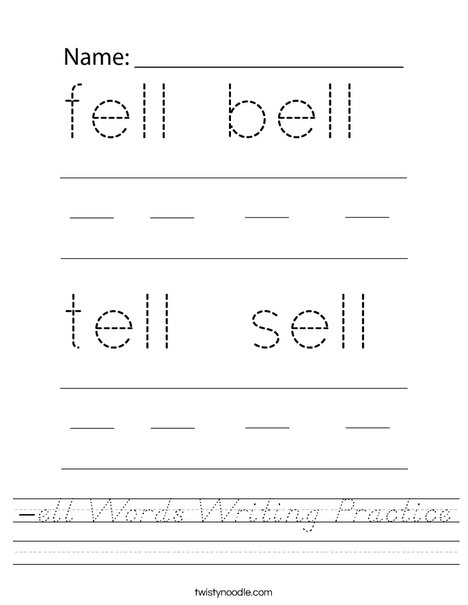 -ell Words Writing Practice Worksheet