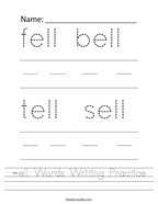 -ell Words Writing Practice Handwriting Sheet