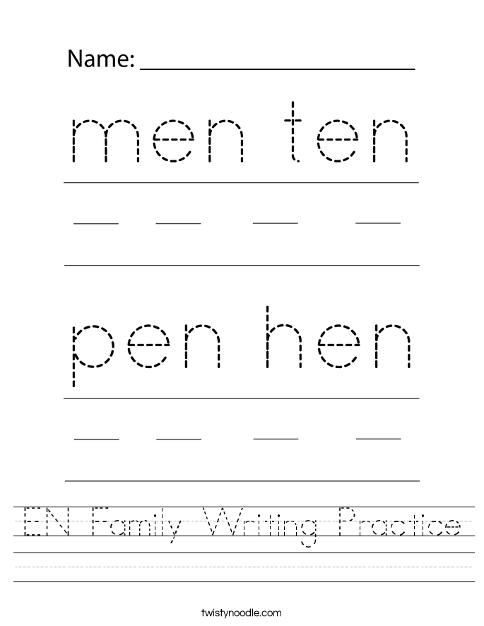 EN Family Writing Practice Worksheet