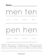 EN Family Writing Practice Handwriting Sheet