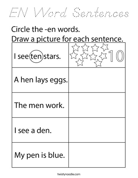 EN Word Sentences Coloring Page