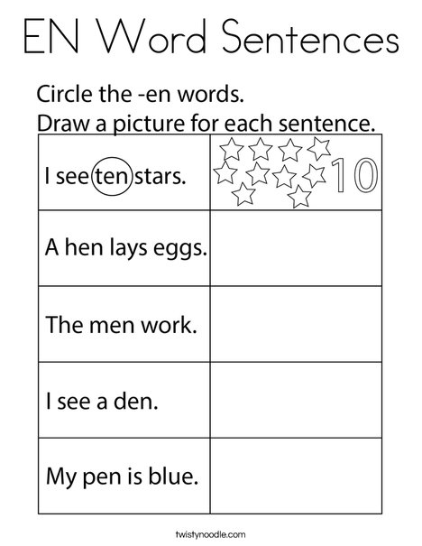 EN Word Sentences Coloring Page