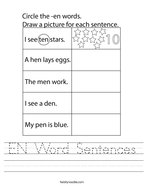 EN Word Sentences Handwriting Sheet
