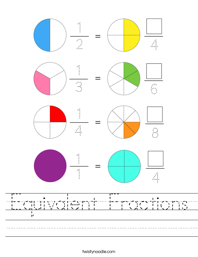 equivalent fractions worksheet twisty noodle