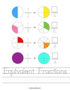 equivalent fractions worksheet shading Equivalent Fractions Handwriting Sheet