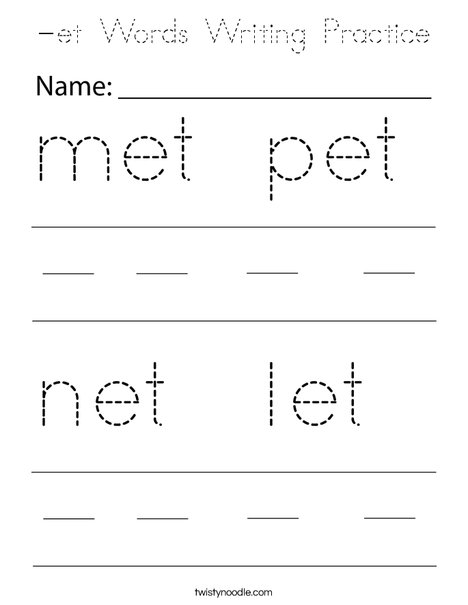-et Words Writing Practice Coloring Page