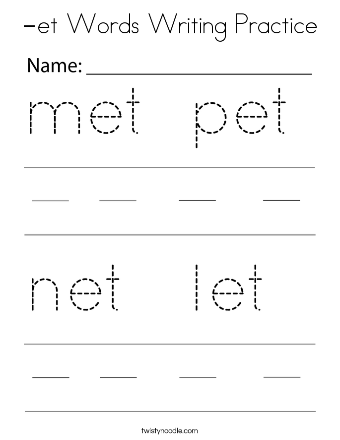 -et Words Writing Practice Coloring Page