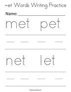 -et Words Writing Practice Coloring Page