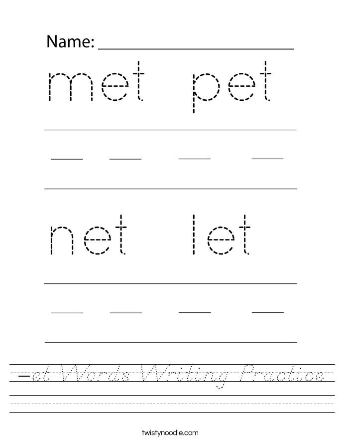 -et Words Writing Practice Worksheet