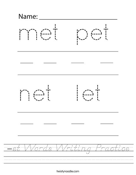 -et Words Writing Practice Worksheet