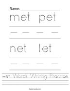 -et Words Writing Practice Handwriting Sheet