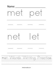 -et Words Writing Practice Handwriting Sheet