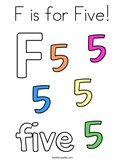 F is for Five Coloring Page