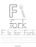 F is for Fork Handwriting Sheet