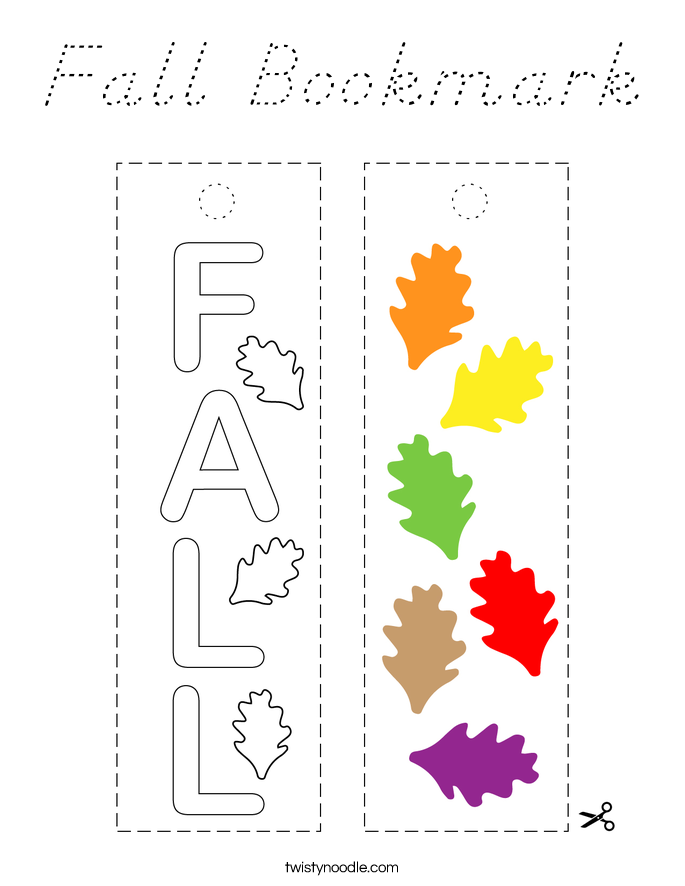 Fall Bookmark Coloring Page - D'Nealian - Twisty Noodle