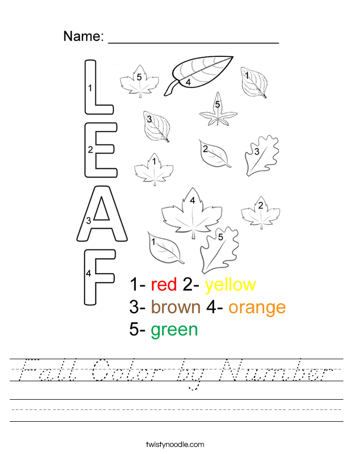 Fall Color by Number Worksheet