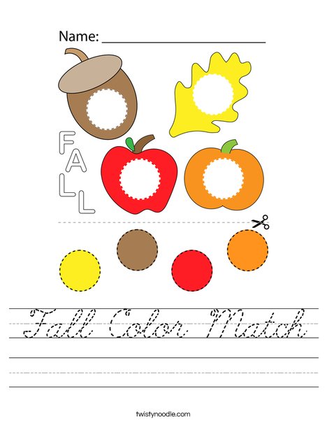 Fall Color Match Worksheet