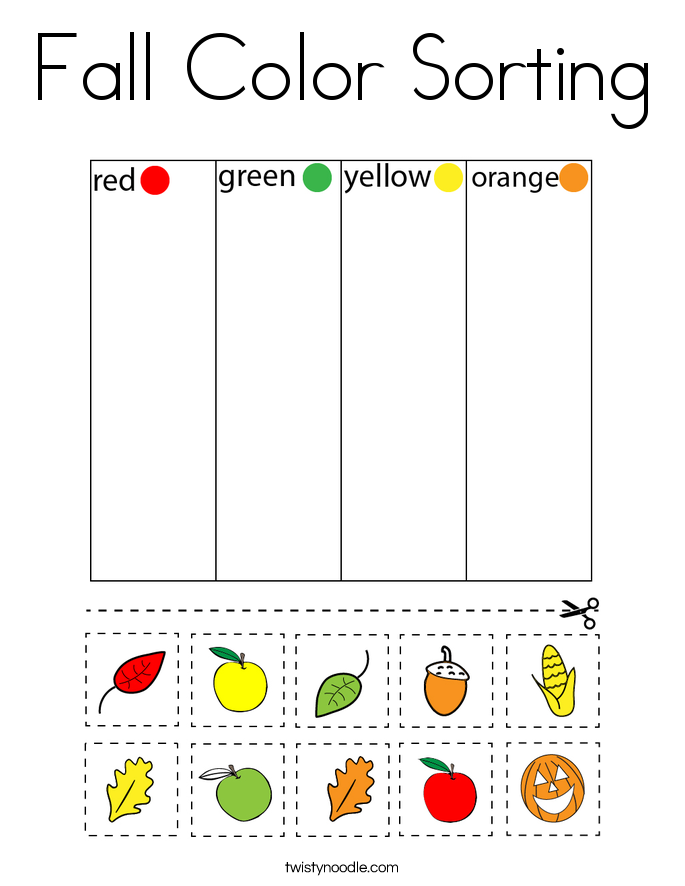 Fall Color Sorting Coloring Page Twisty Noodle Fall Color Sorting Coloring Page Twisty Noodle