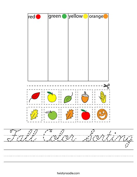 Fall Color Sorting Worksheet