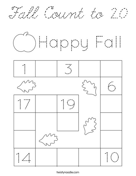 Fall Count to 20 Coloring Page
