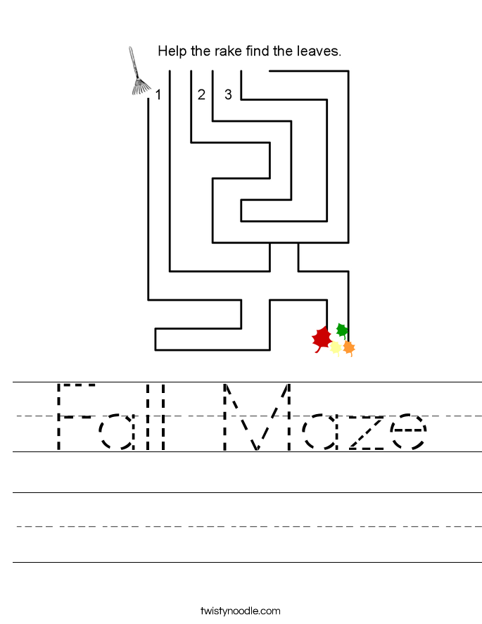 fall maze worksheet twisty noodle