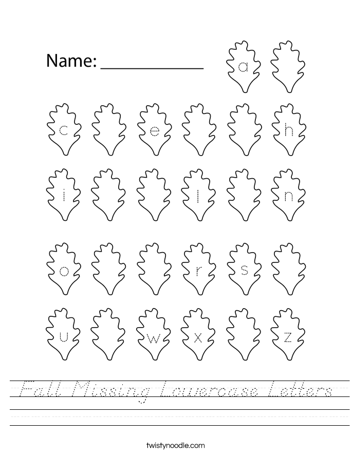 Fall Missing Lowercase Letters Worksheet