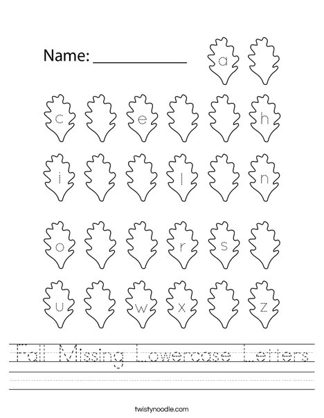 Fall Missing Lowercase Letters Worksheet