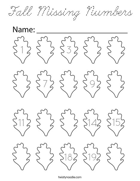 Fall Missing Numbers Coloring Page