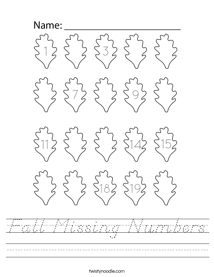 Fall Missing Numbers Worksheet