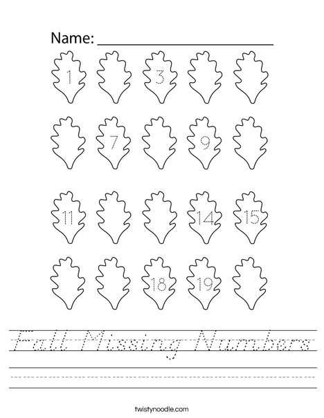 Fall Missing Numbers Worksheet