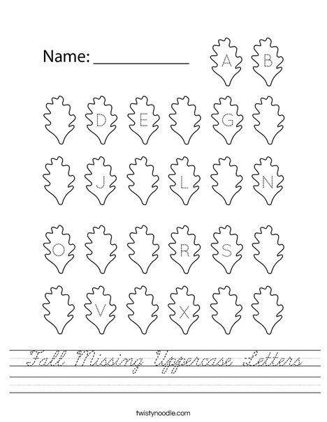 Fall Missing Uppercase Letters Worksheet