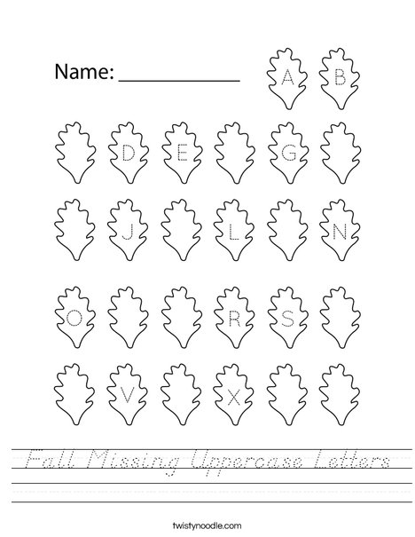 Fall Missing Uppercase Letters Worksheet