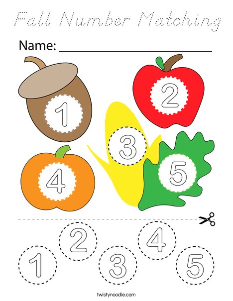 Fall Number Matching Coloring Page