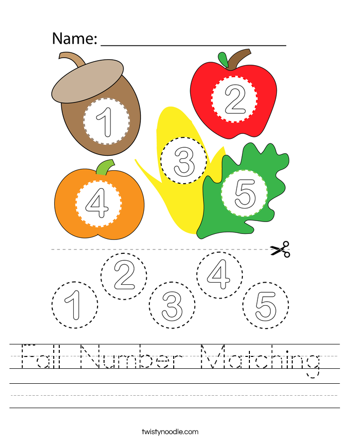 Fall Number Matching Worksheet