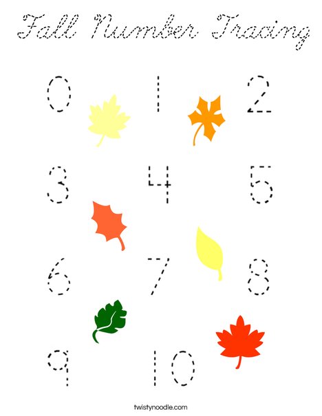 Fall Number Tracing Coloring Page
