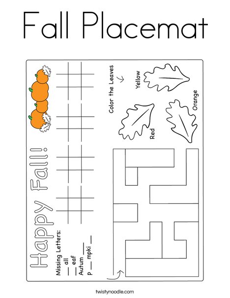 Fall Placemat Coloring Page
