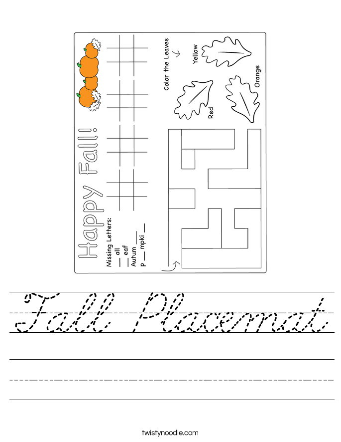 Fall Placemat Worksheet