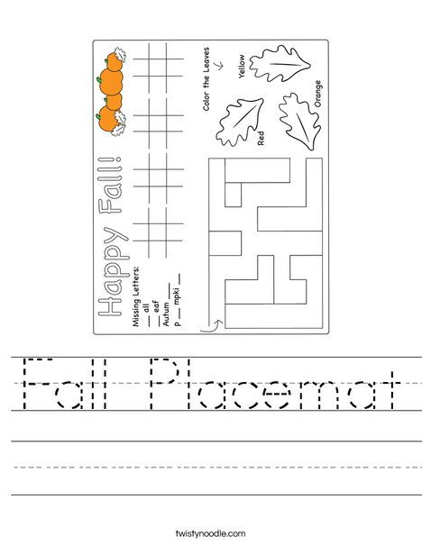 Fall Placemat Worksheet